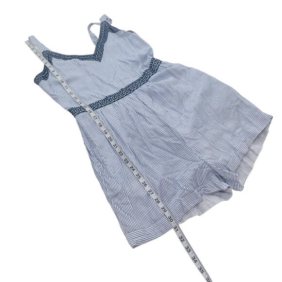 Japna Striped Blue & White Romper With Embroidered Trim - Womens Medium - Picture 6 of 10
